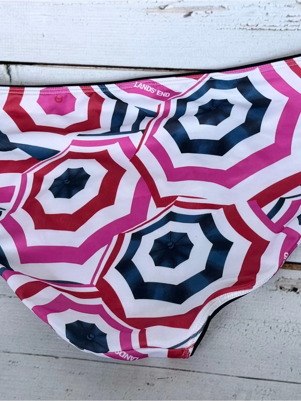 Lands' End Classic Mid Waist Bikini Swim Bottoms Umbrella Print - BOTTOMS ONLY